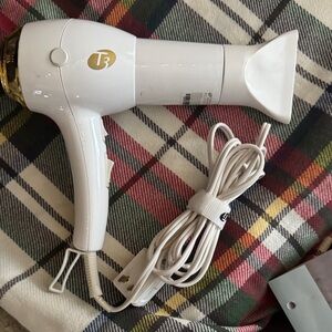 T3 Glossy White Hair Dryer with Gold Accents